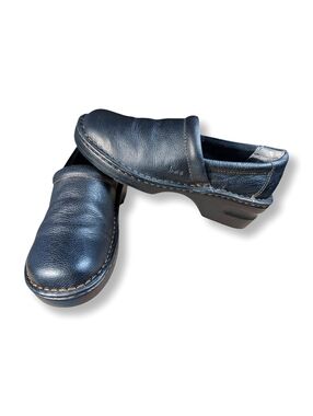 B.O.C. Peggy Black Leather Slip-On Clogs Mules Women's Sz 8